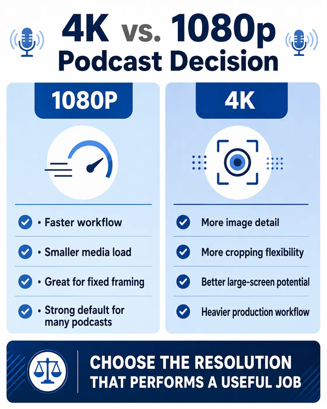 Comparison of 1080p and 4K video podcast production benefits and workflow tradeoffs