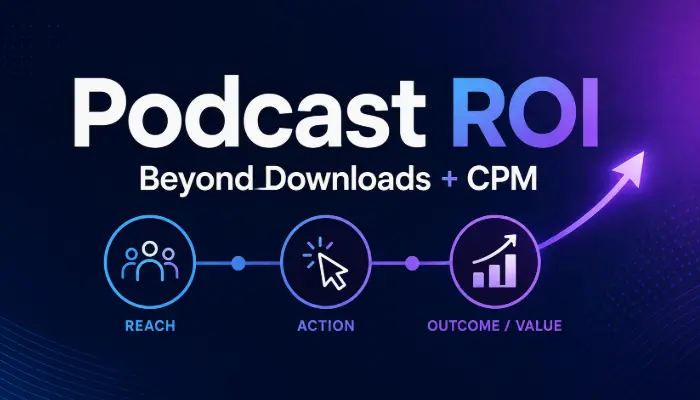 Podcast ROI beyond downloads and CPM with reach, action, and business value measurement.